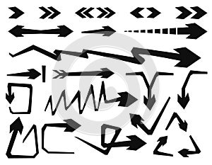 black vector arrows, sharp angles, zigzags and lines, background