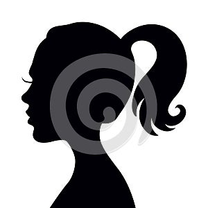 Black vector beautiful woman profile silhouette - fashion or beauty illustration