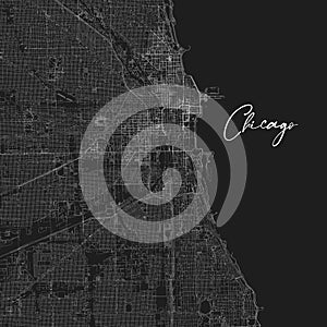 Black vector Chicago, Illinois map with City name. Art print template for decoration. Black and white. Stock vector illustration