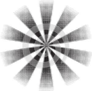 Black vector fading starburst made of halftone dots photo
