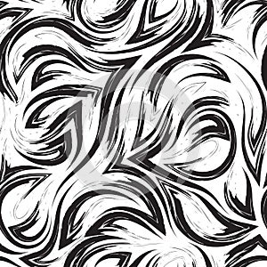 Black vector geometric seamless pattern from corners of flowing lines and waves isolated on white background.Water or