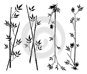 Black vector hand painted decorative bamboo borders or frame elements isolated on white background