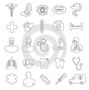 Black vector illustrations, medical icons set