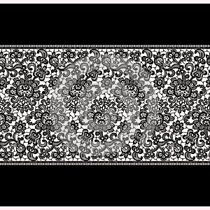 Black Vector Lace. Horizontal Seamless Pattern.