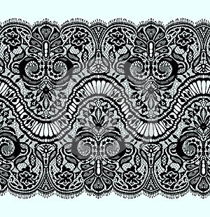Black Vector Lace Ribbon Seamless Pattern.
