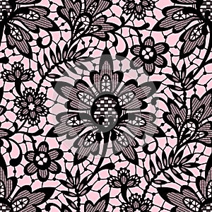 Black Vector Lace. Seamless Pattern.