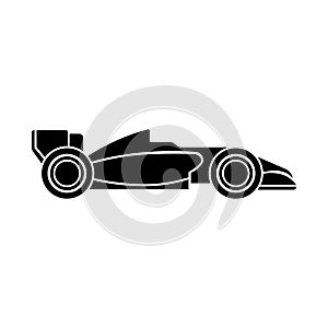 black vector racing car icon on white background