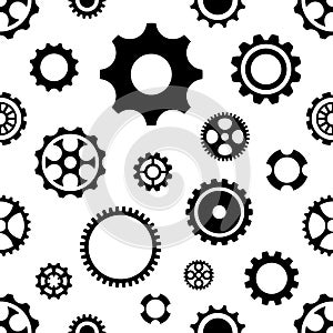 Black vector seamless gear wheels pattern isolated