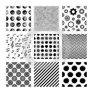 Black vector seamless pattern collection on white