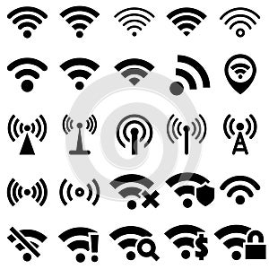 Black vector set wi-fi icons. wifi signal illustration sign collection. wireless symbol.