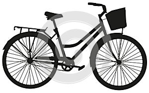 Black vector silhouette of a bicycle with a basket