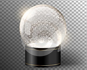 Black vector snow globe empty template isolated on transparent background. Christmas magic ball. Yellow glass ball dome with