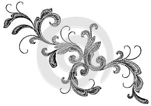 Black Victorian Embroidery Floral Ornament. Stitch texture fashion print patch flower Baroque design element vector