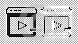 Black Video advertising icon isolated on transparent background. Concept of marketing and promotion process. Responsive