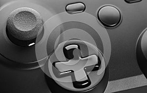 Black video game controller close up