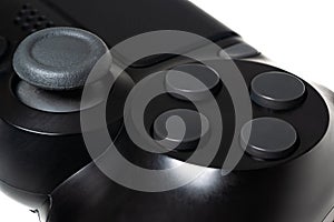 Black video game controller closeup