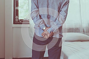 Black view of senior retire asian man having serious depressed and looking something on window,Mental health care concept,Close up