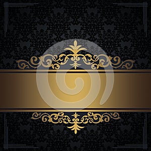 Black vintage background with gold border and corners.