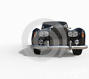 Black vintage car on white background - Front View