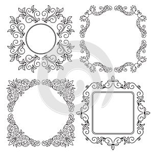 Black vintage floral frames - vector set