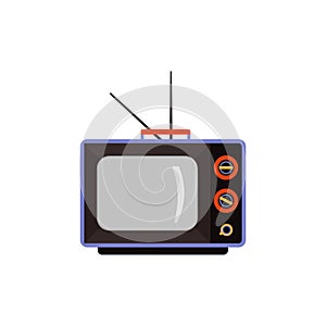 Black vintage, retro TV with antenna, vector flat illustration on a white background.