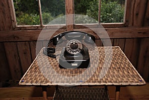 black vintage rotary telephone