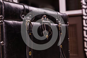 Black vintage suitcase leather texture