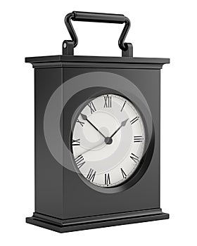 Black vintage table clock isolated on white