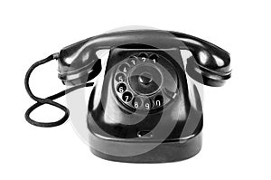 Black vintage telephone isolated on white background