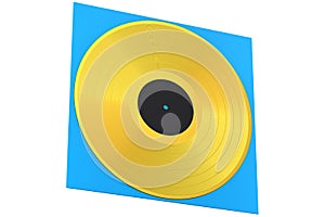 Black vinyl LP record with cover isolated on white background.