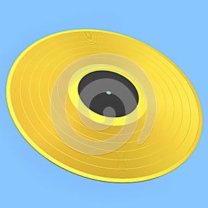 Black vinyl LP record with label isolated on blue background.