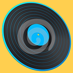 Black vinyl LP record with label isolated on yellow background.