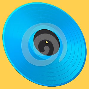 Black vinyl LP record with label isolated on yellow background.
