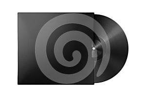 Black vinyl record with cover mockup isolated on white background.
