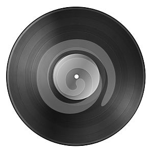 Black vinyl record disc with blank label isolated on white