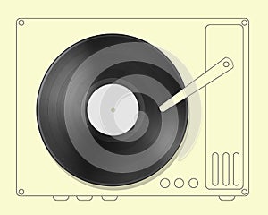 Black vinyl record disc with hand drawn player