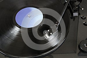 Black vinyl record lp`s close-up, lp turntable spinning. retro design