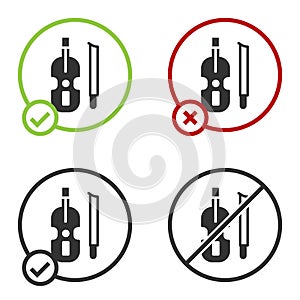 Black Violin icon isolated on white background. Musical instrument. Circle button. Vector