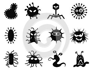 Black virus icons set