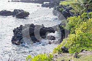 Black volcanic rock formation in Hawaii