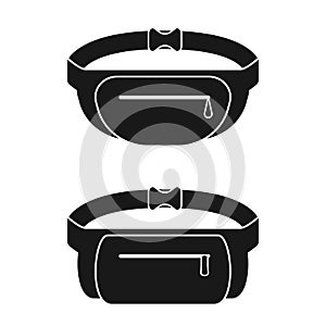 Black waist bag. Fanny pack for man and woman. Vector illustration