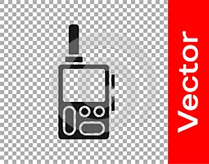 Black Walkie talkie icon isolated on transparent background. Portable radio transmitter icon. Radio transceiver sign
