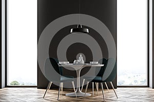 Black wall dining room, minimalism