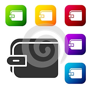 Black Wallet icon isolated on white background. Purse icon. Cash savings symbol. Set icons in color square buttons