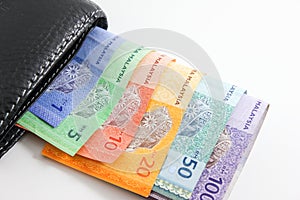 Black Wallet with Malaysia ringgit bank notes