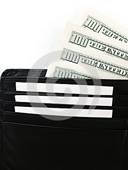 Black Wallet with the Pack of Dollars Close Up