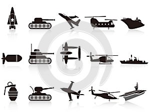 Black war weapon icons set