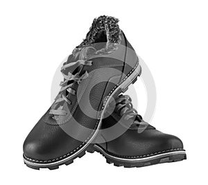 Black warm boots isolated on white background