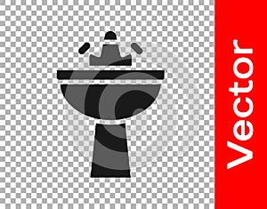 Black Washbasin with water tap icon isolated on transparent background. Vector