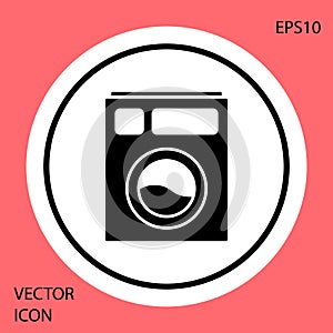 Black Washer icon isolated on red background. Washing machine icon. Clothes washer - laundry machine. Home appliance